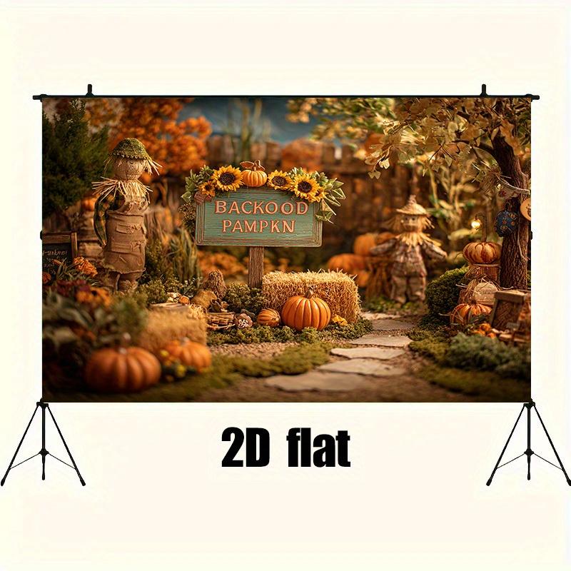 Banner plat 2D, 1 banner de fundal pentru Ziua Recunoștinței - Decorațiune petrecere recoltă de toamnă cu dovleac și sperietoare - poliester