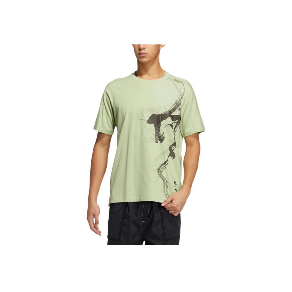 Adidas Graphic Print Crew Neck Short Sleeve T-Shirt Men Tops Green HE5174