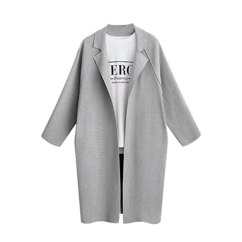 Stylish And Versatile Medium Long Suit Collar Coat With Long Sleeves In Pink Blue Gray