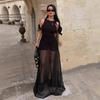 Summer new European and American dresses are fashionable, elegant and slim, sexy mesh splicing dresses