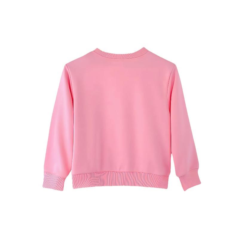 European sizes Kids' Crewneck Sweatshirt with Adorable Cartoon Stork Parent-Child Pattern Design, a Lively and Cute Top for Casual Attire