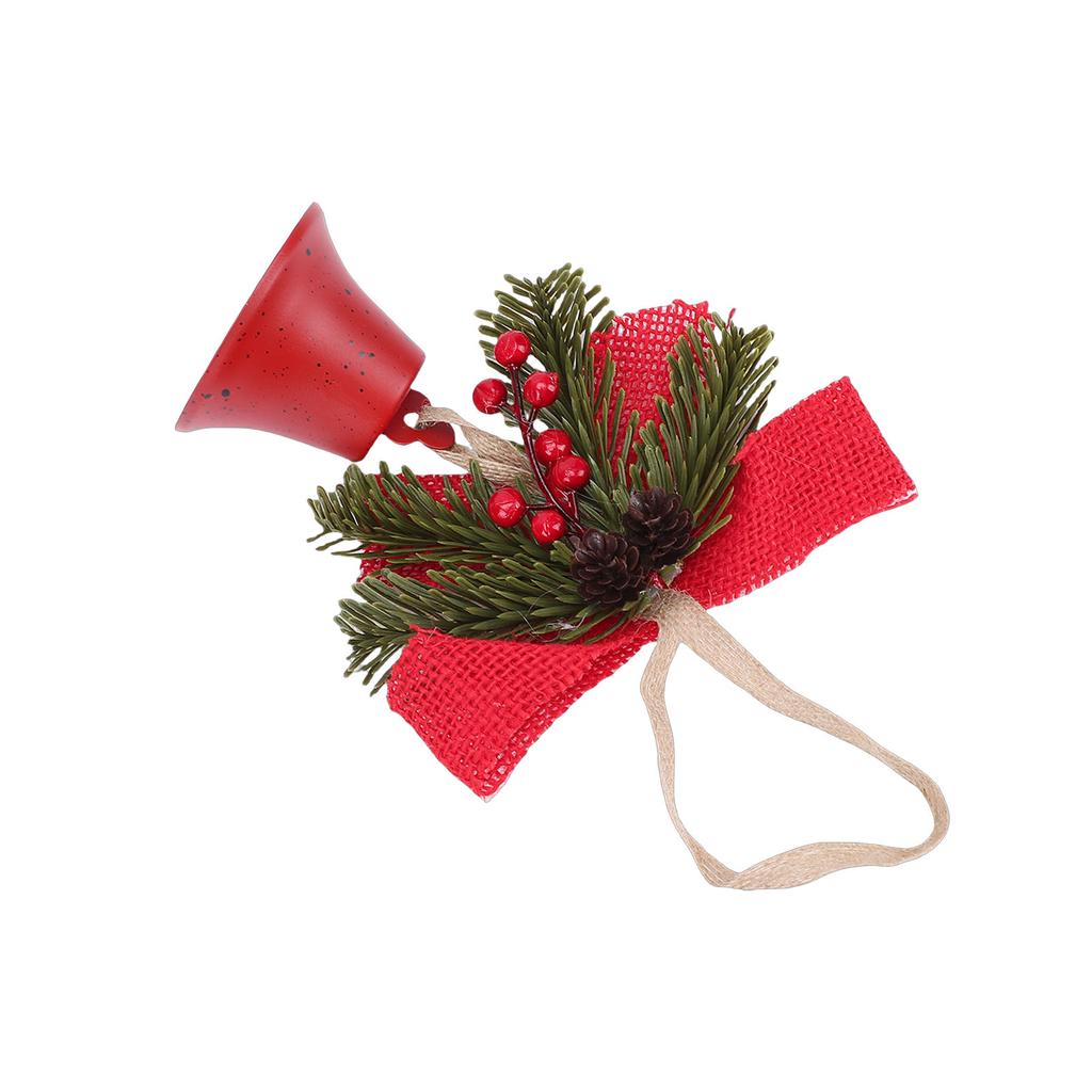 Xmas Bell Hanging Ornament Vintage Xmas Bell Decoration with Bow Pine Cone Red Berry for Home