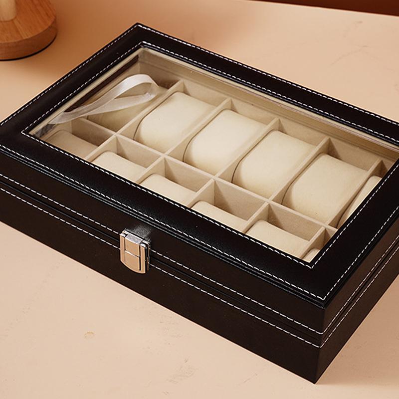 Watch Box Watch Organizer With Lock Removable Pillows Synthetic Leather Storage Case For Men Travel Gifts