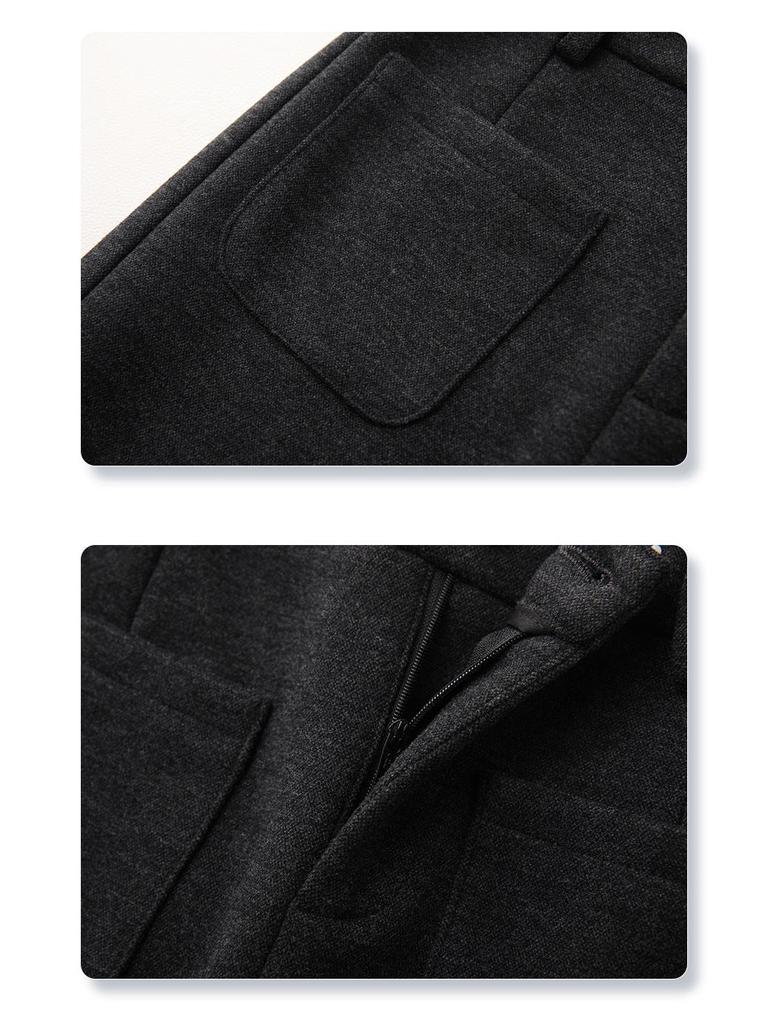 Autumn/Winter 2024 Women's Dark Woolen Bodycon Midi Skirt with Side Slit