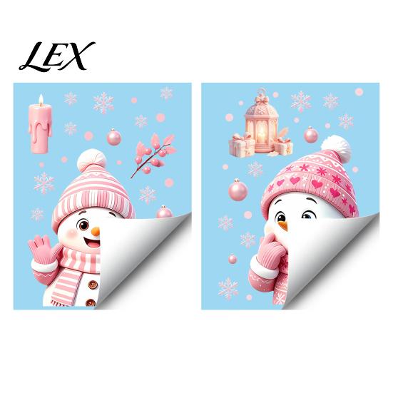Waterproof PVC Glass Decorations Christmas Snowman Static Stickers, Decorative Pink Decals, Festival Decor for Doors Window Clings Home Holiday Party