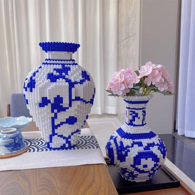 28cm Criativo DIY Estilo Chinês Porcelana Azul e Branca Vaso Quebra-Cabeça Bloco de Construção Educacional Brinquedos para Meninos para Crianças Presente de Tijolo