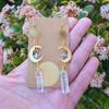 Boho Trendy Stainless Steel Gold Color Sun Moon Celestial Body Irregular Transparent Crystal Dangle Earrings for Women Jewelry