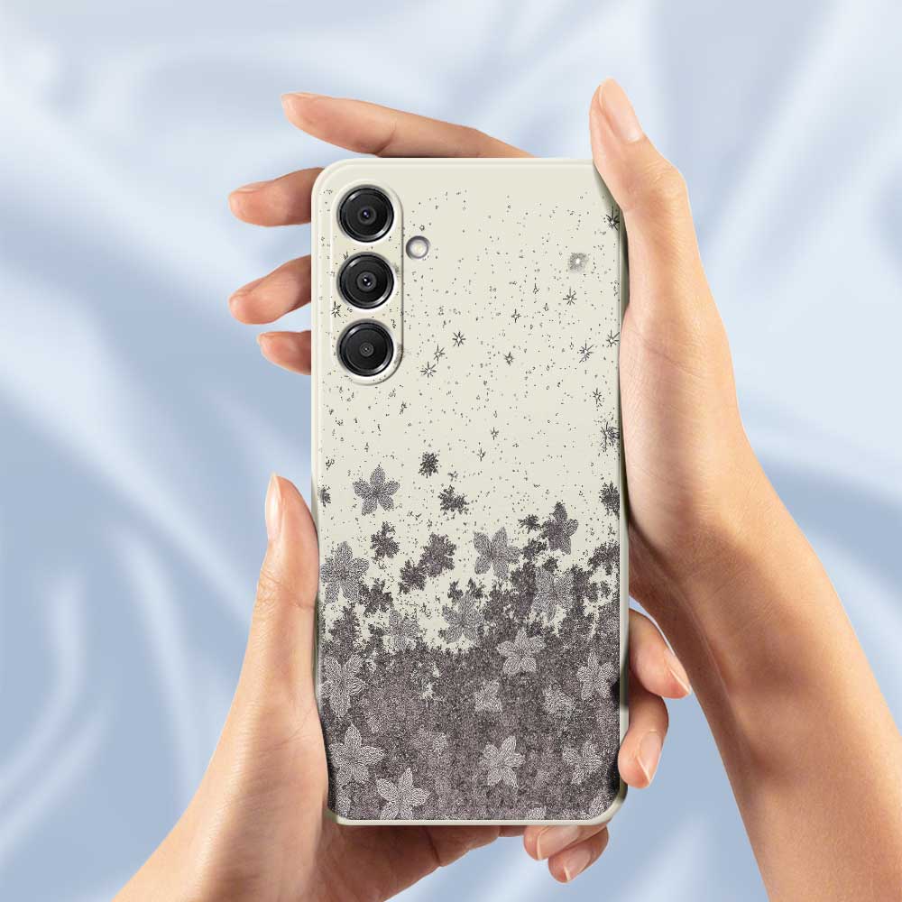 For Samsung Galaxy A16 5G/4G Case Grey Flowers Pattern Printing Straight Edge TPU Phone Back Cover
