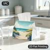 1pc Tissue Box, Flat Art Coastal Beach Serene Pattern, 2D Flat Printing, Made from Tough Polyester, Can Be Folded, Tissue Organizer, for Your Workspac