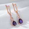 Shiny Purple Natural Zircon Long Dangle Earrings For Women  Rose Gold Color Vintage Ethnic Bride Daily Fine Jewelry