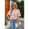 Flounce Sleeve Round Neck Top Ice Crinkle Fabric Women's Summer Fashion New Arrival for Crossborder America Europe
