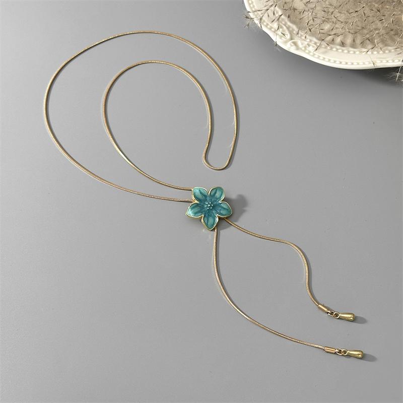 

Coquette Aesthetic Colorful Flower Lariat Necklace for Women Adjustable Y-Shape Snake Chain Bolo Tie Choker Summer Jewelry Gift