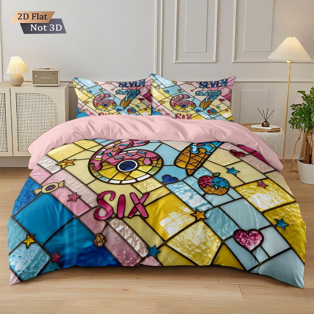 3 Imitation Glass Painted 67 Element Print Coreless Down Duvet Cover Set Multi Size Bedroom Bedding Decoration Machine Washable