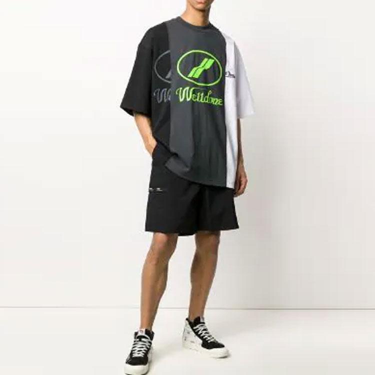 WE11DONE Logo Print Reflective Color Block High Street T-Shirt Unisex T-Shirts Black WD-TP7-20-100-U-WH