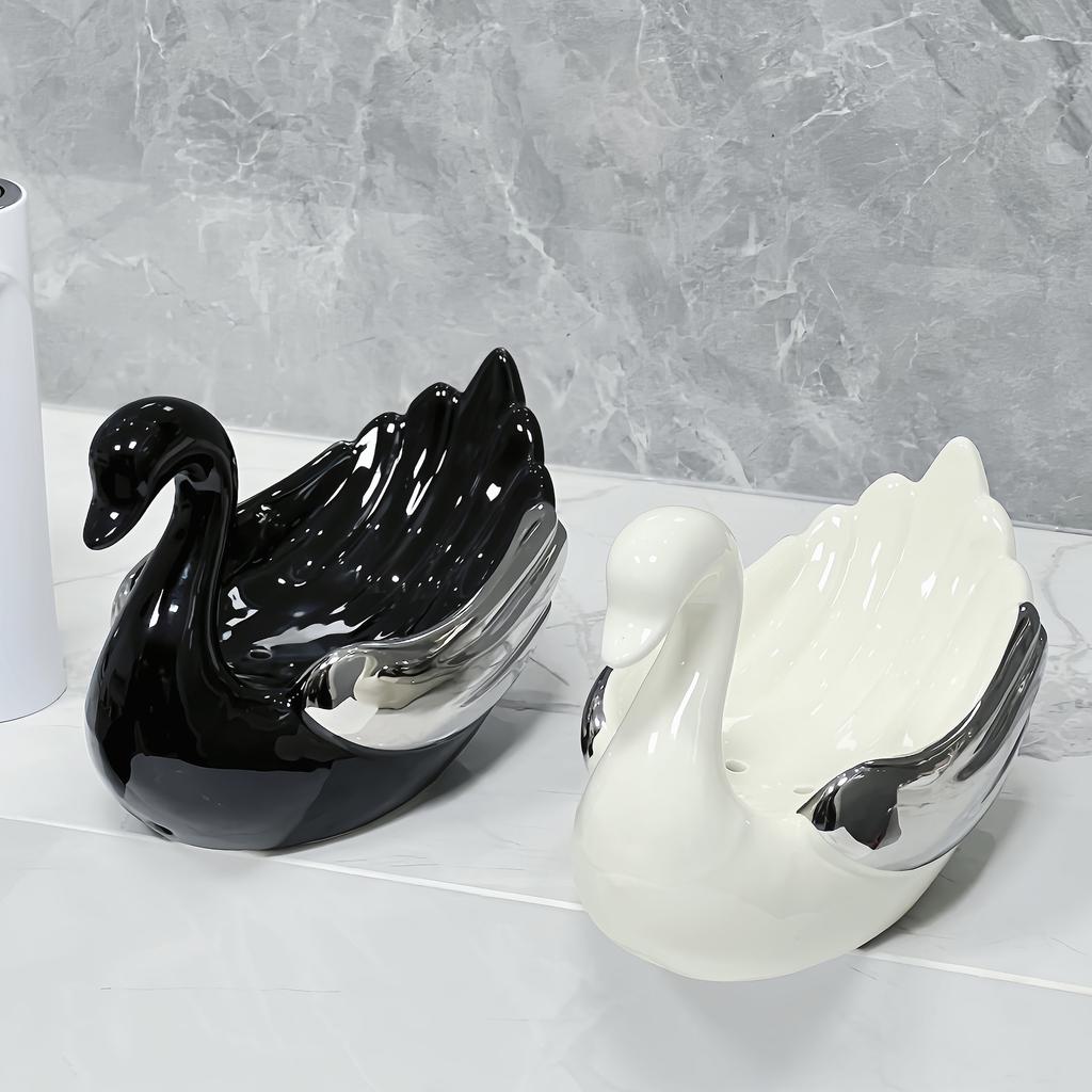 Soap dish ceramic swan soap box drain water no punching bathroom household sink storage rack bathroom accessories