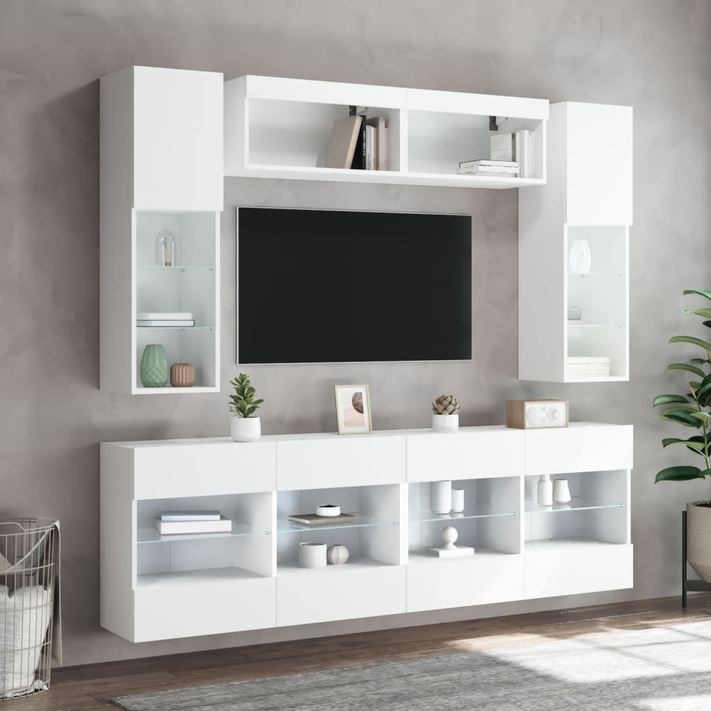 6 Piece TV Wall Unit with LED Lights White