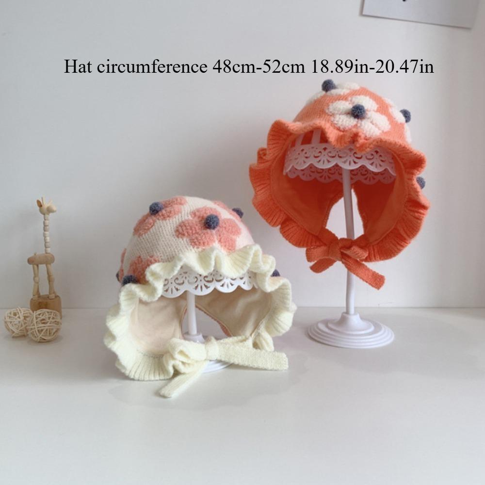 Autumn Winter Knit Hats for 1 - 2 Year - old Kids and Girls Soft Princess - style Pom - pom Beanies for Babies Flower