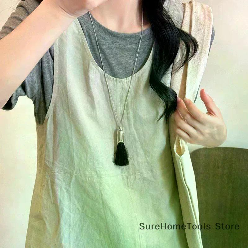 Unique Design 3 Colors Brush Tassel Pendant Necklaces For Women Casual Fashion Long Chain Neck Jewelry Gift
