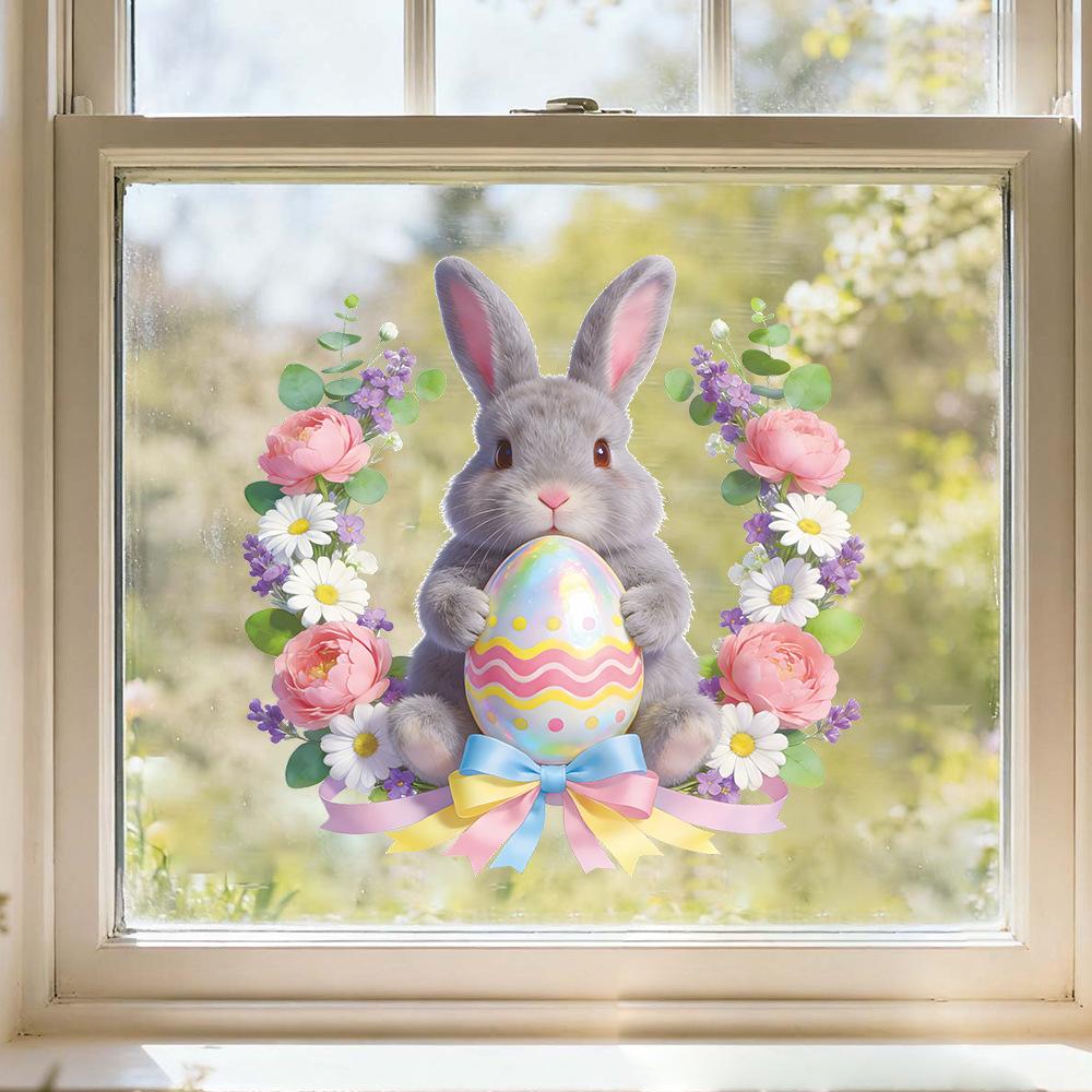 Easter Wreath, Colored Eggs, Rabbit, Outdoor Balcony, Glass Window, Window Sticker, Beautification Sticker