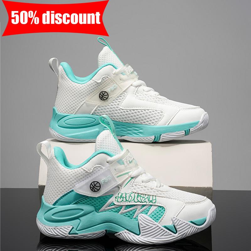 Childrens Sports Shoes School Match Anti Slip Shock-absorbing Basketball Shoes Daily Outdoor Sports High Top Mesh Running Shoes