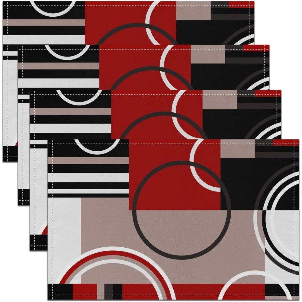 Modern Red Grey Black Stripes Placemats Geometric Table Mats Place Mats Modern Abstract Art Placemats for Dining Table 4pcs