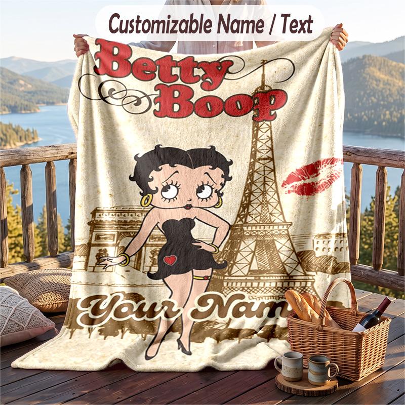 Custom Text Flannel Throw Blanket, Lightweight Cozy Bed Sofa BlanketBetty Boop