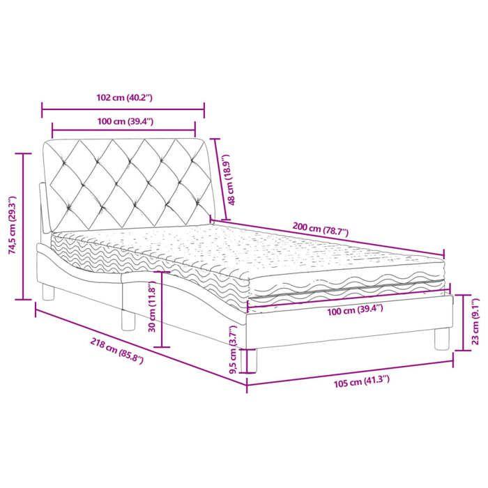 VidaXL Lit avec Matelas, Lit Rembourré avec Coussin de Tête de Lit, Lit Simple, Lit Adulte de Chambre à Coucher Intérieur, 3208641