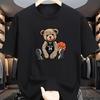 Men's Summer 100% Cotton Fashion Casual Loose Large Size Casual Bear Print Sports Round Neck Short-sleeved T-shirt Tops