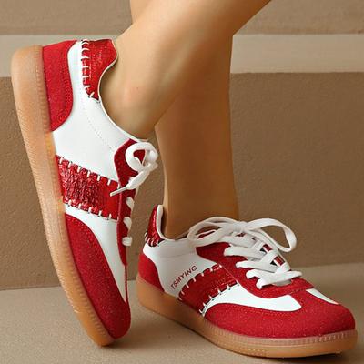Fashion Letter Print Sports Shoes Woman Spring Autumn Fashion Mixed Color Sneakers Women Plus Size 44 Lace Up Comfortable Flats Mujer
