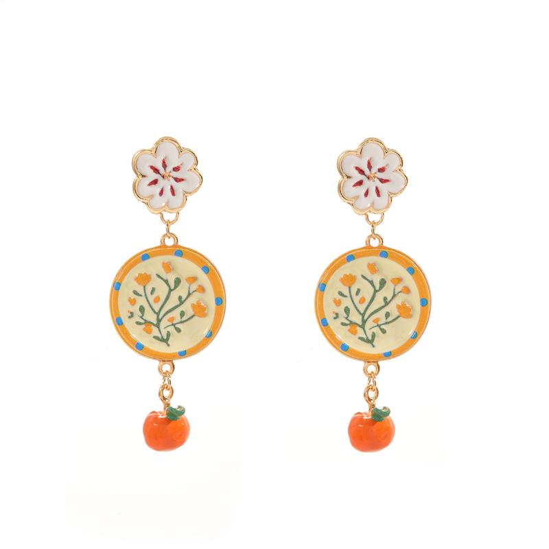 Exaggerated Asymmetric Enamel Drop Earrings Hand Painted Floral Multi-Layered Earrings Gifts For Women Daily Party Wear