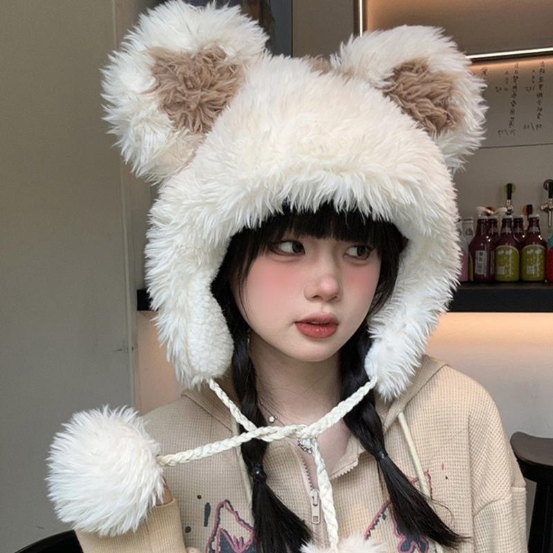 Girls Bear Hat Y2K Furry Ears Hat Furry Bear Gifts Warm Winter Hat Adult Children Furry Ears Winter Photo Props