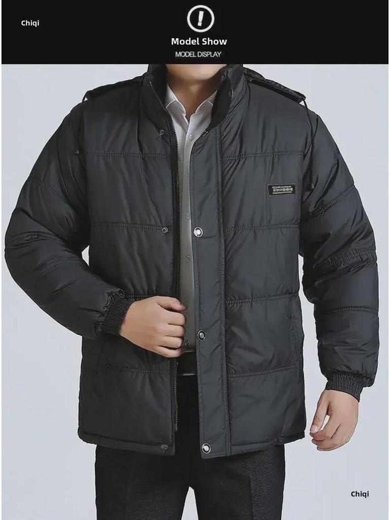 Men's Winter Cotton-Padded Jackets & Coats: Plush, Thickened, Ideal for Middle-Aged & Elderly Dads.