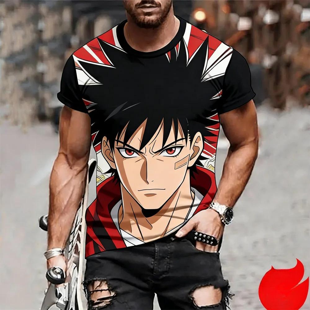 Man Anime Printed Casual Round Neck T-shirt Fashionable Comfortable Soft Breathable Minimalist Daily Large Loose T-shirt