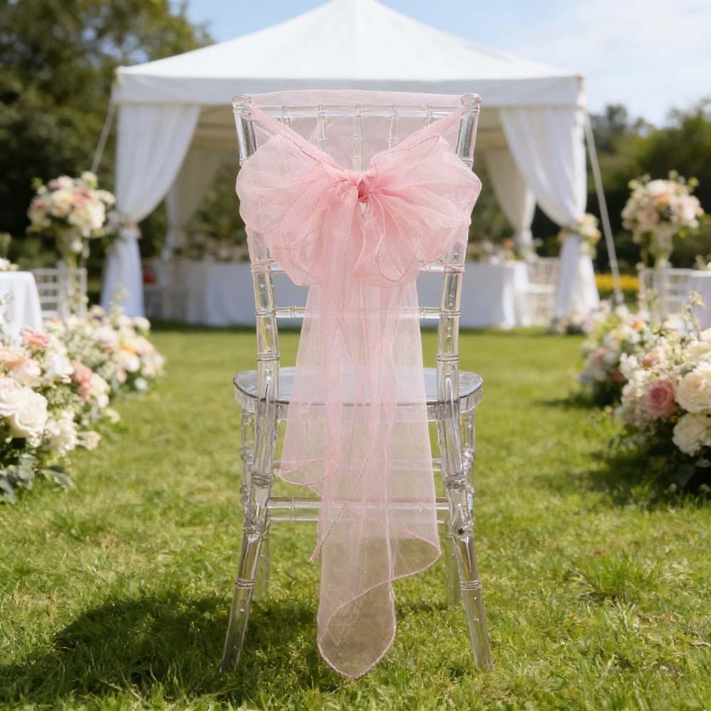 Sheer Organza Chair Sashes 275cm Wedding Chair Bows Back Veil Chair Cover Sashes for Bridal Shower Party Banquet Event 10Pcs Set