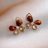 Silver needle zircon imitation tiger's eye stone butterfly stud earrings autumn and winter retro earrings design sense niche