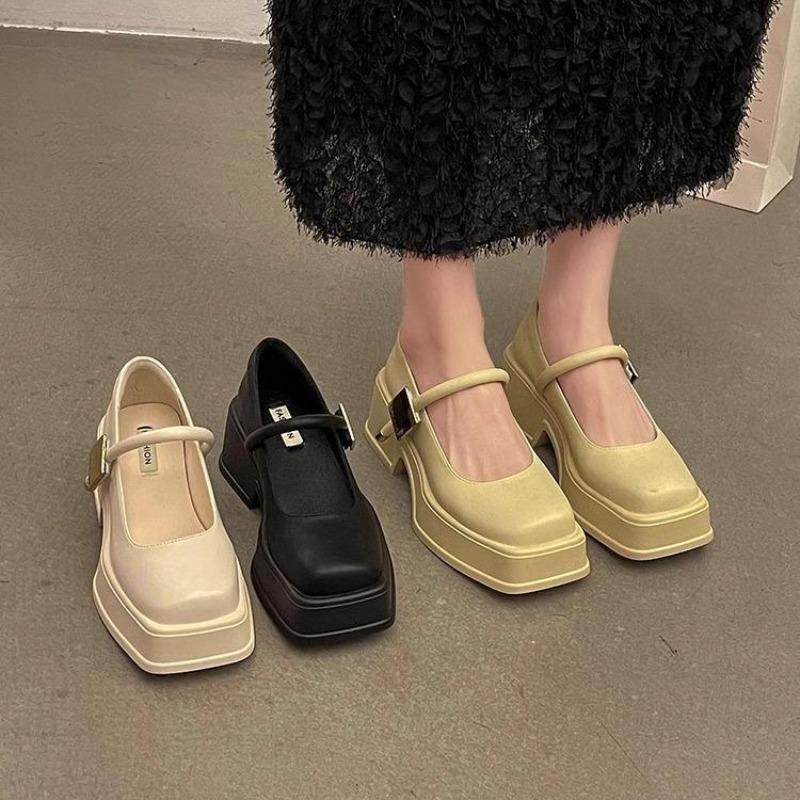 Fashion Woman Pumps Square Heels Casual Office Shoes for Women Elegant Stylish High Quality 2025 Trend Vacation Summer Mary Jane Shoes