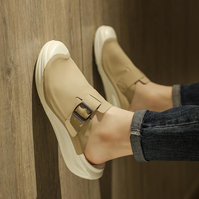 Leather Backless Loafers Slippers Half Shoes for Men Mules Men Casual Shoes Outdoor Man Slides Men's Flats Non-slip Lazy Shoes