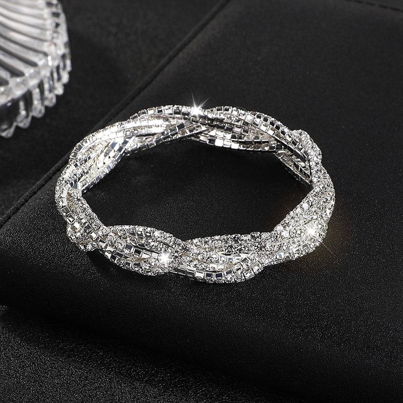Bridal Diamond Elastic Bracelet Color Exaggerated Braid Full Diamond Bracelet Women s Rhinestone Claw Chain Elastic Bracelet