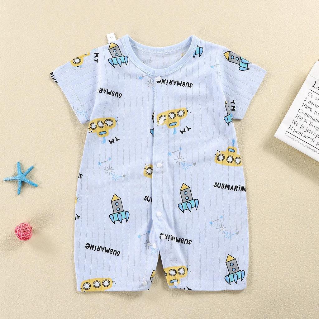 Newborn Cotton Short Sleeve Summer Romper: Open-Front Bodysuit for Boys & Girls