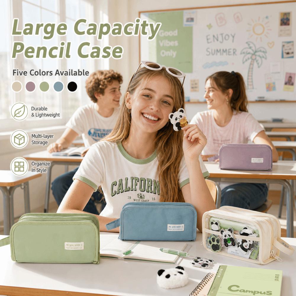 Large Capacity Pencil Case Solid Color Cosmetic Bag Durable Pen Bag Organizer  Boys Girls