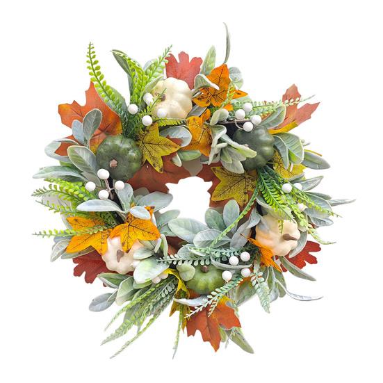 Simulated Wreath Autumn Maple Leaf Pumpkin Pine Cone Berry Wreath Realistic Simulated Fall Harvest Thanksgiving Door Decor