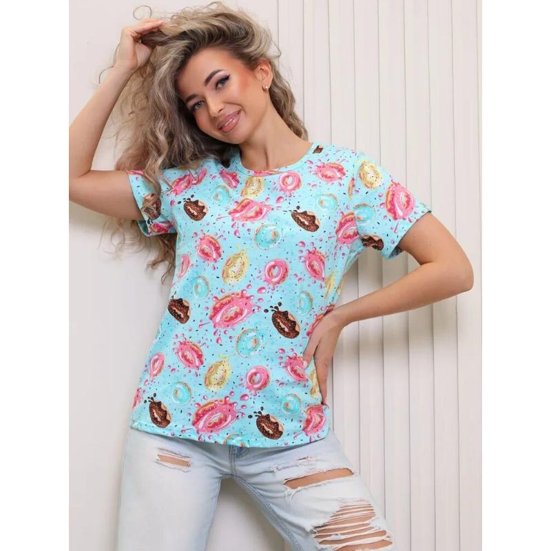 Damen T-Shirt Unregelmäßiger Geometrischer Druck Kurzärmelig Mode Lässig Oversize Kurzarm Damen Sommer T-Shirts Tops Kleidung