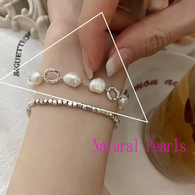VENTFILLE 925 Sterling Silver Star Love Heart Pendant Round Bead Pearl Bracelet For Girls Sweet Romantic Style Gifts For Lovers