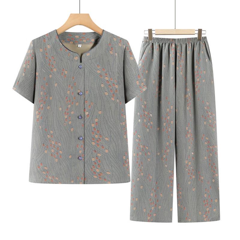 Elderly Women's Summer Floral Two-Piece Set