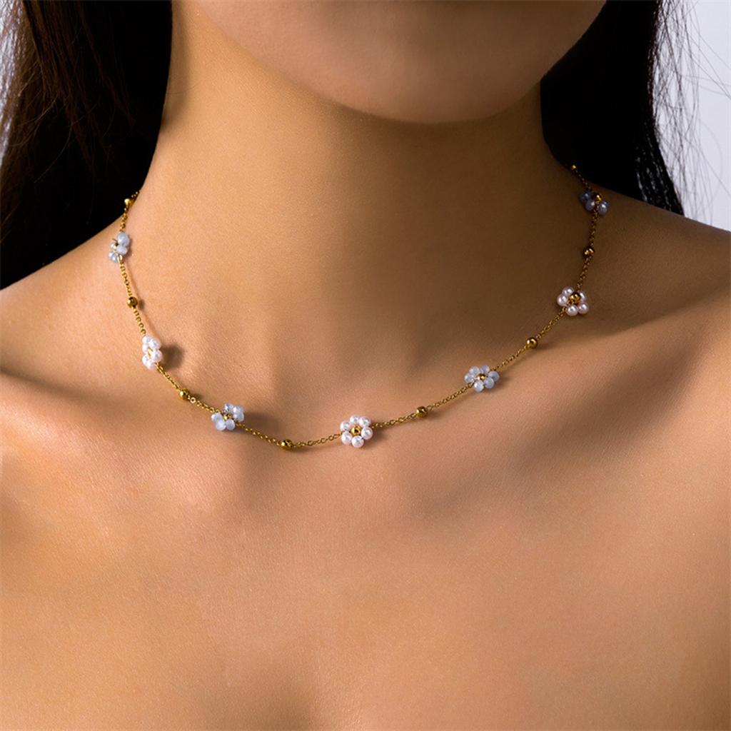 Flower Pendant Jewelry Adjustable Bead Chain Necklace Fashion Pendant Necklace Flower Neck Jewelry for Daily Party