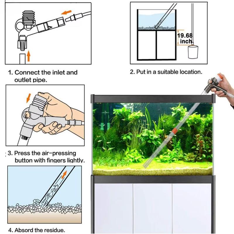Press-Type Siphon Pump Fish Tank Water Changer Kit Adjustable Water Flow Sand Cleaner Aquarium Gravel Cleaner With Glass Scraper