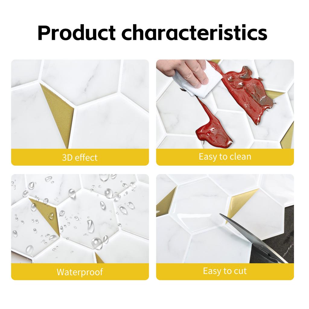 Hexogan Wall Tiles Peel and Stick Tile Stickers Waterproof Vinyl Wallpaper for Kitchens Balconies Sinks Bathrooms Restaurants