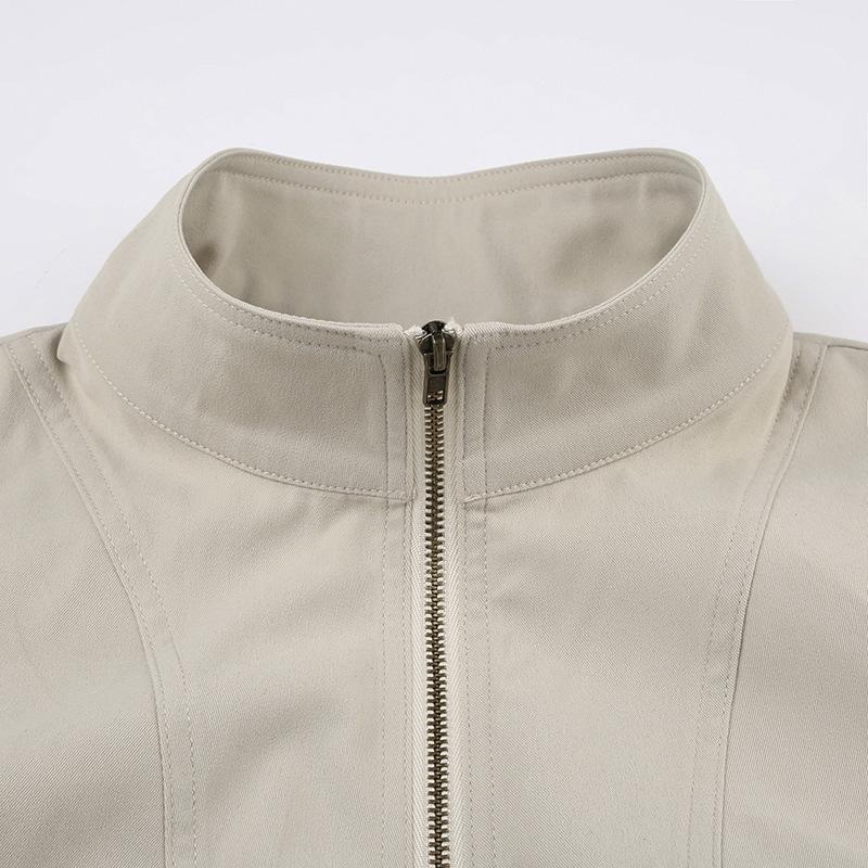 Women's Clothing European and American Tooling Style Zipper Stand-up Collar Jacket Top Simple Spice Girl Casual Versatile and Thin Short Coat