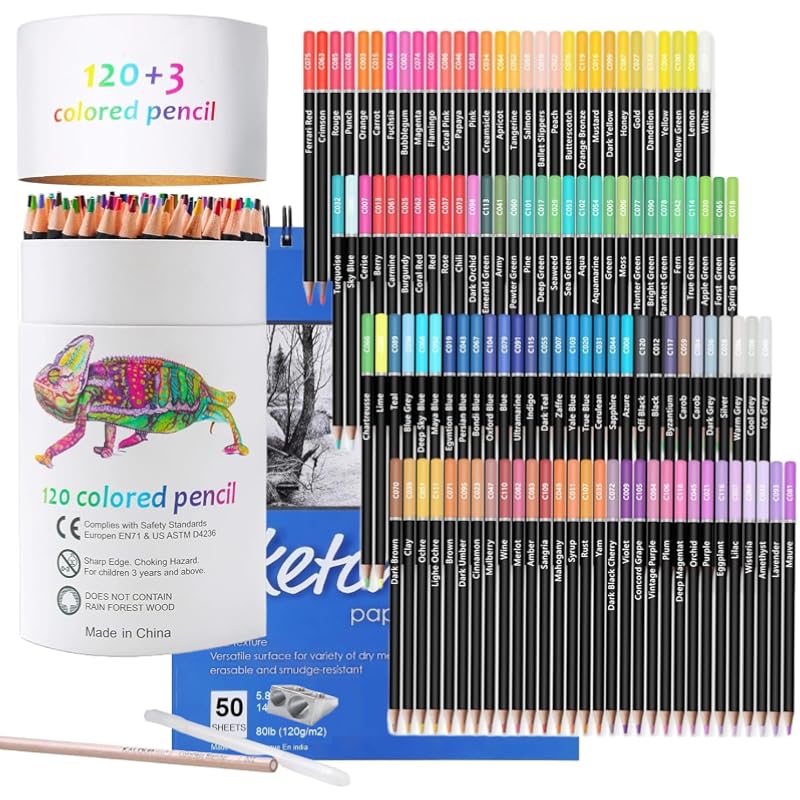 Corslet Premium Colour Pencils Set Of 120 & A5 Sketch Book 50 Sheets Pencil Colours Artists Soft Core Vibrant Color Penc