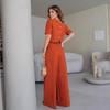 Summer 2024 Women's European & American Round Neck Slim Top and Wide-Leg Pants Set